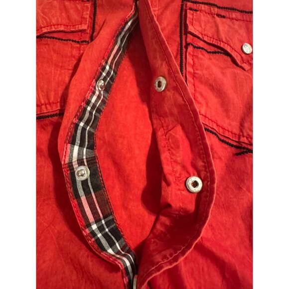 VTG Cowboy Up Embroidered Cotton Woven Snap buttons Mens L shirt flipp cuffs - Picture 15 of 16